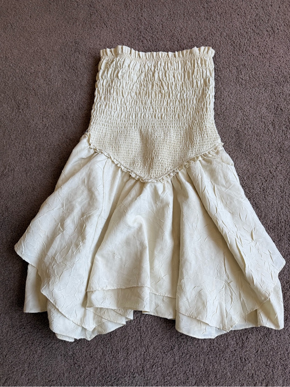 Urban Outfitters Cream Strapless Smocked Layered Dress